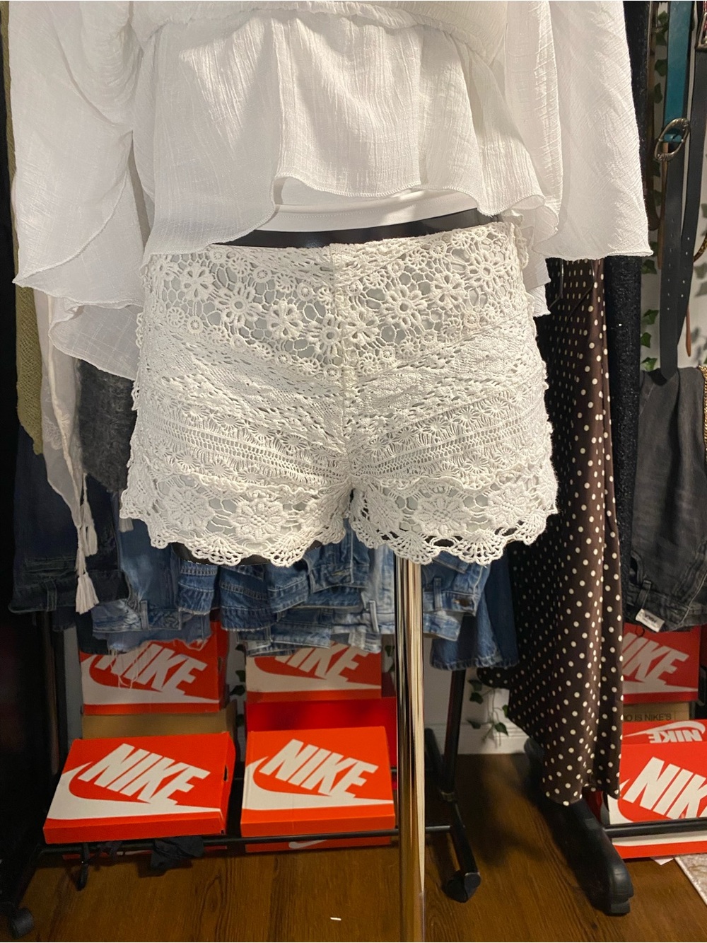 White Crochet Lace Women's Shorts - Kimchi blue (Urban Outfitters)